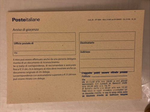 Poste italiane avviso - avviso, di