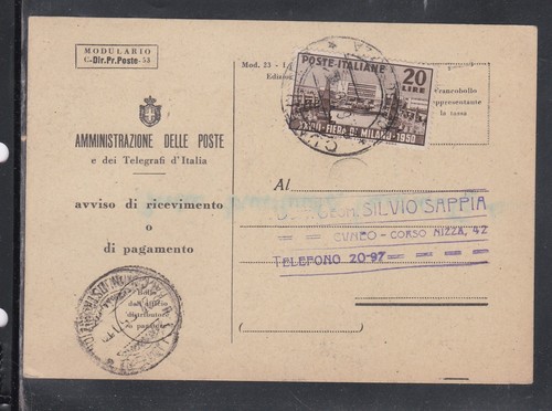 Avviso ricevimento tariffa - di,