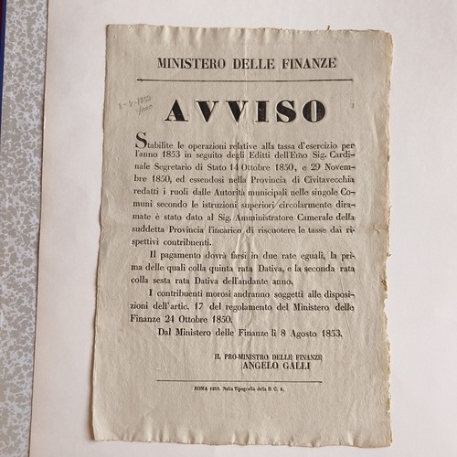 Avviso 1853 stato pontificio - 1853,