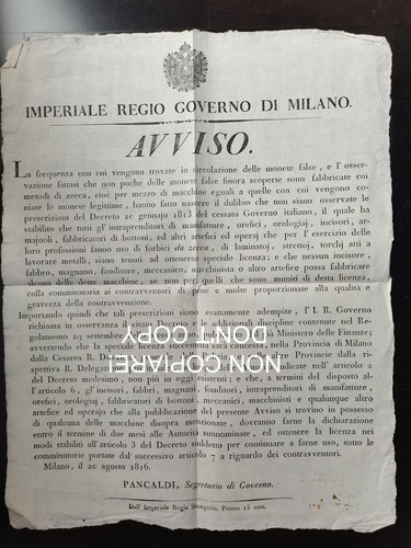Avviso imperiale regio governo - imperiale,