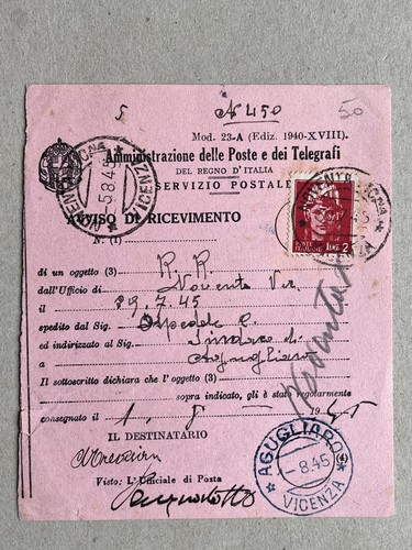 Avviso ricevimento - a),
